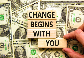 Change begins with you symbol. Concept words Change begins with you on wooden blocks on beautiful...