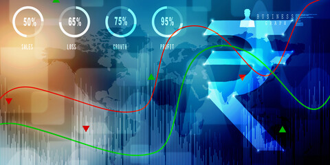 2d rendering Stock market online business concept. business Graph with indian rupee sign