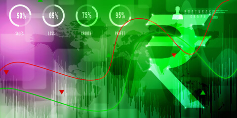 2d rendering Stock market online business concept. business Graph with indian rupee sign