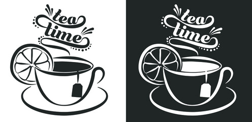 Vector  tea time design. Cup of tea.  - obrazy, fototapety, plakaty