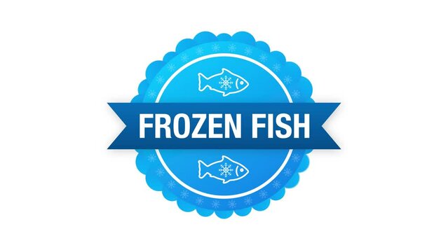 Frozen fish. Frosted organic seafood, food. Motion graphics 4k