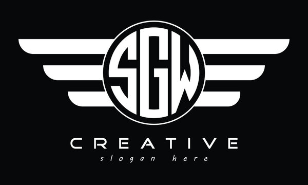 SGW three letter initial letter logo in circle with wings vector template.