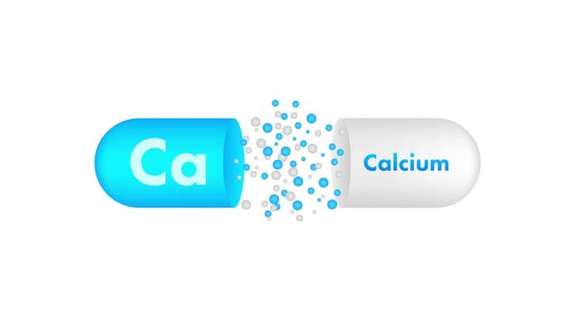 Blue calcium on white background. Calcium mineral. Ca pill capsule. Motion graphics 4k