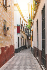 traditional alleys with their colors, balconies and decorations in the city of seville