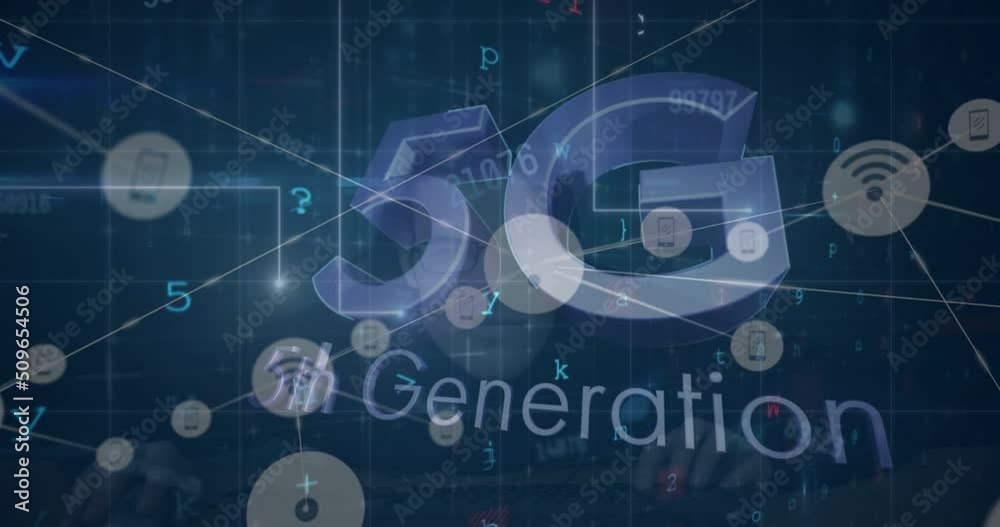 Poster animation of digital interface and network of connections over hacker