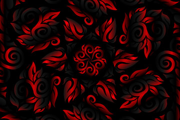 Colourful red caleidoscope gradient flower  art pattern of indonesian culture traditional tenun batik ethnic dayak ornament for wallpaper ads background 