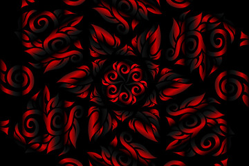 Colourful red caleidoscope gradient flower  art pattern of indonesian culture traditional tenun batik ethnic dayak ornament for wallpaper ads background 