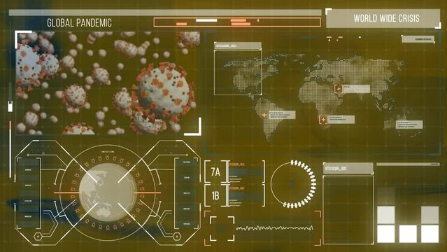 Animation of biological data and virus cells processing on yellow digital screen - Powered by Adobe