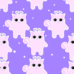 Cute Cartoon Cat Vector Icons, Seamless Pattern And Background