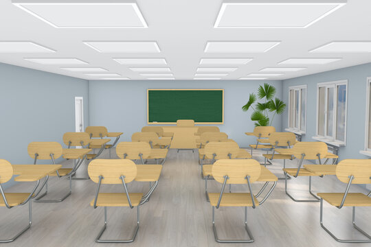 Interior school classroom. 3d illustration. Back to school