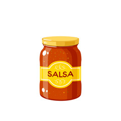 Red hot salsa sauce jar. Vector illustration cartoon spice icon isolated on white background. - obrazy, fototapety, plakaty