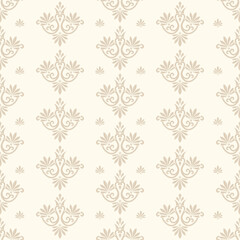 Baroque wallpaper. Seamless vector background of ornate decorative gold leaves in art deco style. Damascus