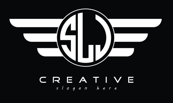 SLJ three letter initial letter logo in circle with wings vector template.