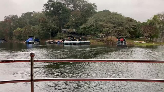 Boats in the shore, Boating in lake early morning beautiful view of periyar national park thekkaddy kerala India