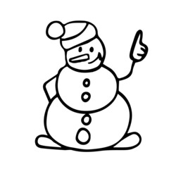 Vector smiling snowman shows a thumbs up. Doodle illustration for design for Christmas and New Year
