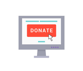 Donate poster and web site with headline in screen, computer icon donation ground for charity, vector illustration isolated on white background
