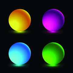 Set of gradient glowing colorful spheres on black background. 