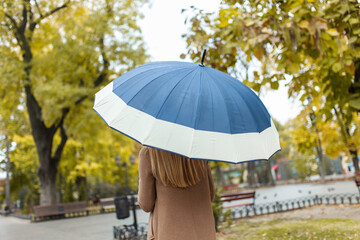 Fashion woman in a stylish coat with  umbrella in autumn park