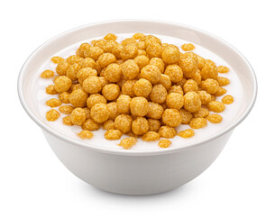 Corn balls with milk isolated on white background