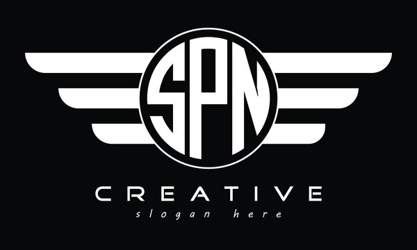 SPN three letter initial letter logo in circle with wings vector template.