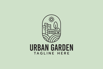 urban garden logo with a combination of urban and agricultural landscapes.