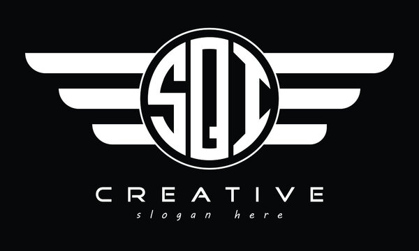 SQI three letter initial letter logo in circle with wings vector template.