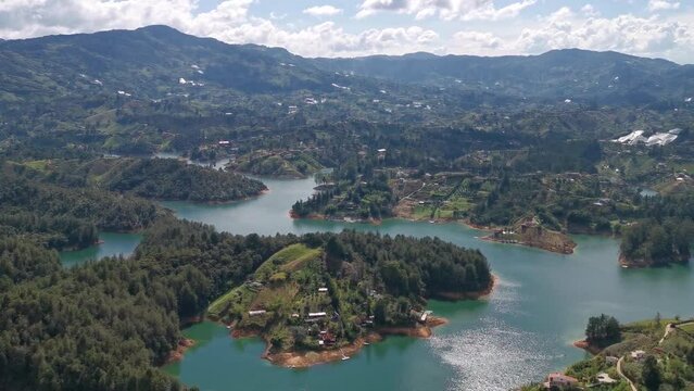 Guatape reservoir, Colombia. View from the Pe ol rock. Video 4k.