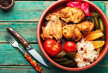 Baked chicken and pickles.