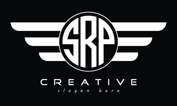 SRP three letter initial letter logo in circle with wings vector template.