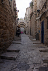 Obraz premium Jerusalem Old City ancient street with steps
