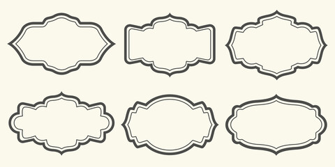 Template of different frame border. Set of black vintage  frames. Collection of oval, circle, square shapes for photos, text, invitations, greetings, announcements, cards, menu. Vector illustration
