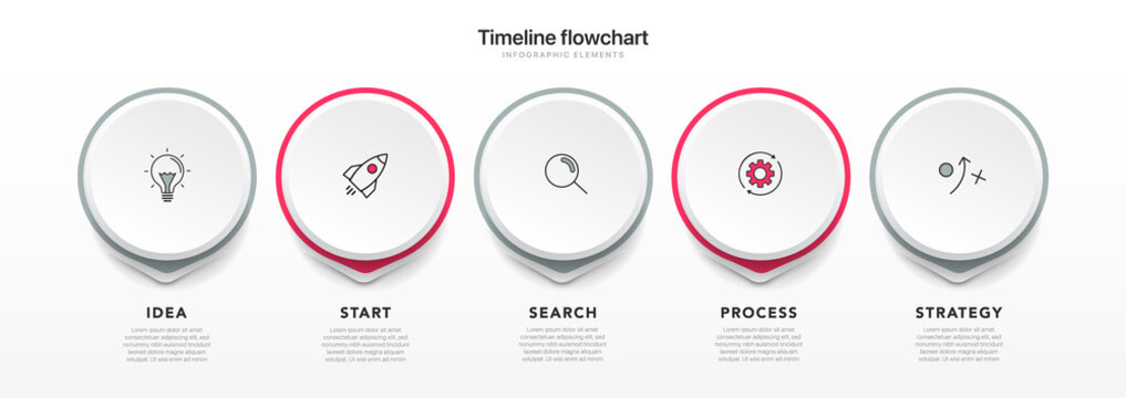 Timeline infographic design with 5 options or steps. Infographics for business concept. Can be used for presentations workflow layout, banner, process, diagram, flow chart, info graph, annual report.