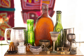 Group of several antique objects on table