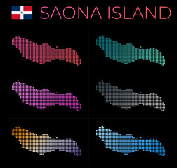 Saona Island dotted map set. Map of Saona Island in a dotted style. Borders of the island filled with beautiful smooth gradient circles. Cool vector illustration.