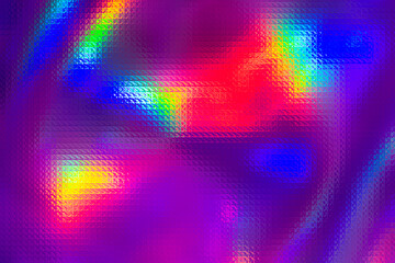 Holographic abstract background. Rainbow neon glass texture pattern. Colorful holograph purple foil overlay