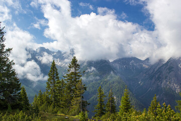 Landscape of Lienz Dolomites in Austria. Massive Alpine mountains.