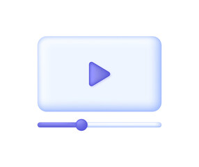 ,3D Video Player interface isolated on white background. Play button. Multimedia and video concept. Can be used for many purposes. Trendy and modern vector in 3d style.