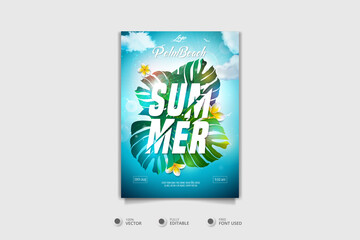 Summer hot beach party poster template	