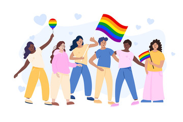 Flat people holding lgbt flag for pride day collection