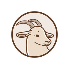 Goat head. llustration of domestic goat. Simple contour vector illustration for emblem and print.