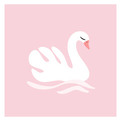 Cartoon swan, cute character for children. Vector illustration in cartoon style. 
