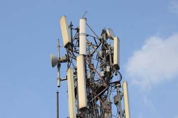 Cell phone or mobile tower with blue sky background
