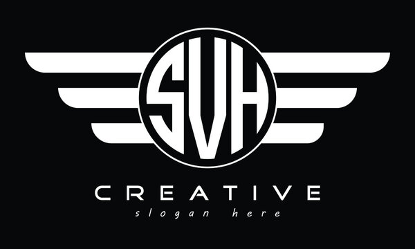 SVH three letter initial letter logo in circle with wings vector template.