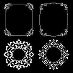 Set of decorative frames Elegant vector element for design in Eastern style, place for text. Floral black and white borders. Lace illustration for invitations and greeting cards.