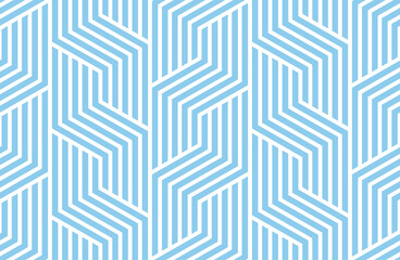 Abstract geometric pattern with stripes, lines. Seamless vector background. White and blue ornament. Simple lattice graphic design
