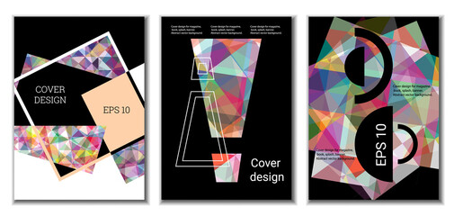 Cover design. Set of 3 covers. Imitation of crumpled paper. Unusual bright abstract background for magazine, book, splash, banner, vector. Imitation of crumpled paper