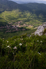 view of the mountains from the mountain. Rimetea from above. Rimetea village seen from Piatra Secuiului.