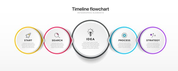 Timeline infographic design with 5 options or steps. Infographics for business concept. Can be used for presentations workflow layout, banner, process, diagram, flow chart, info graph, annual report.