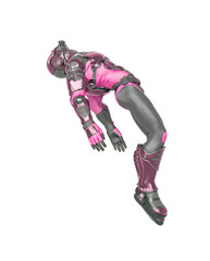 futuristic astronaut is floating and being abducted in white background