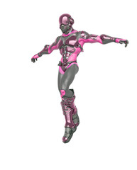 futuristic astronaut is floating and landing in white background